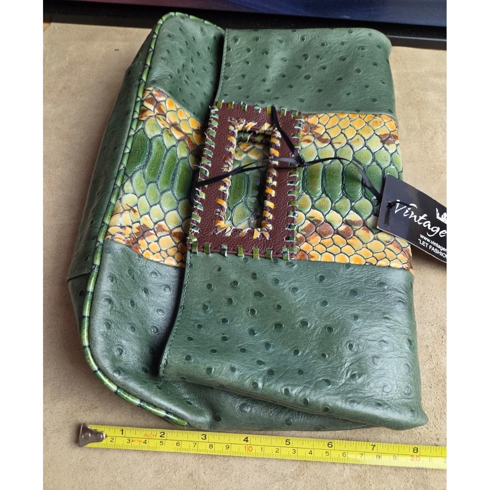 VINTAGE REIGN Ostrich/Snake-like Leather Convertible Clutch, Purse, Y2K, Boho - Picture 5 of 8